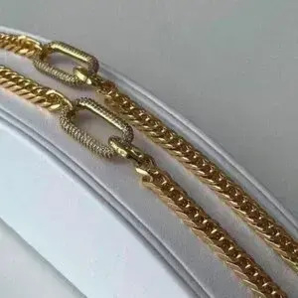 Gold Zircon Rectangular Charm Necklace Chain Link - Picture 7 of 10